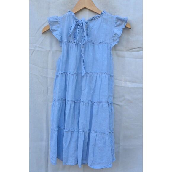 Love Riche Womens Blue Ruffle Tiered Mini Dress Sz S Flutter Sleeve Boho Summer - Picture 4 of 6